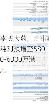 李氏大药厂：中期纯利预增至5800-6300万港元