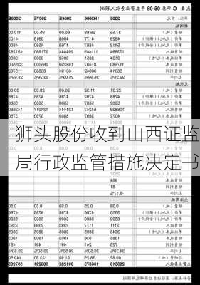 狮头股份收到山西证监局行政监管措施决定书