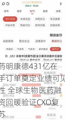 药明康德431亿在手订单奠定业绩可见性 全球生物医药融资回暖验证CXO复苏