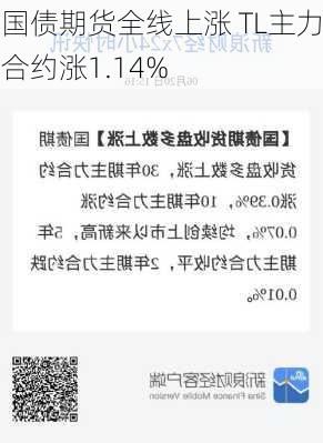 国债期货全线上涨 TL主力合约涨1.14%