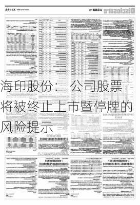 海印股份： 公司股票将被终止上市暨停牌的风险提示