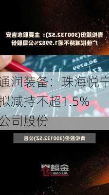 通润装备：珠海悦宁拟减持不超1.5%公司股份