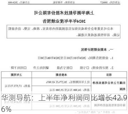 华测导航：上半年净利润同比增长42.96%