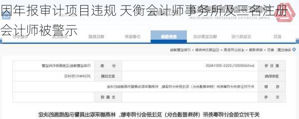 因年报审计项目违规 天衡会计师事务所及三名注册会计师被警示
