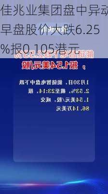 佳兆业集团盘中异动 早盘股价大跌6.25%报0.105港元