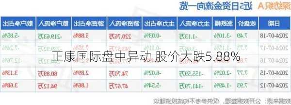 正康国际盘中异动 股价大跌5.88%