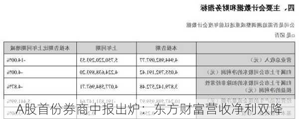 A股首份券商中报出炉：东方财富营收净利双降