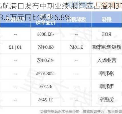 远航港口发布中期业绩 股东应占溢利3133.6万元同比减少6.8%