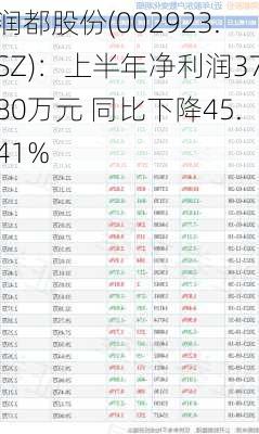 润都股份(002923.SZ)：上半年净利润3780万元 同比下降45.41%