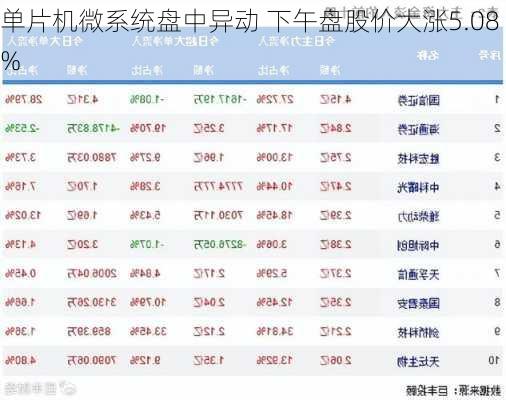 单片机微系统盘中异动 下午盘股价大涨5.08%