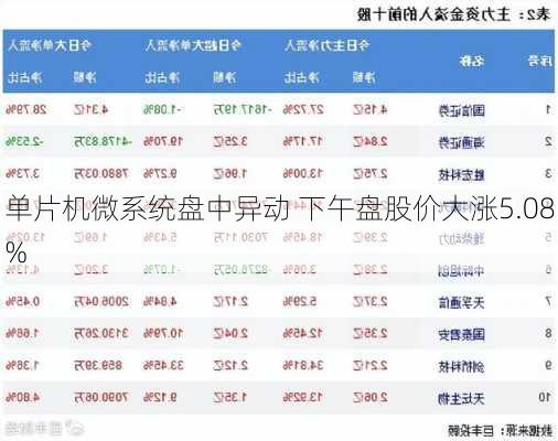 单片机微系统盘中异动 下午盘股价大涨5.08%