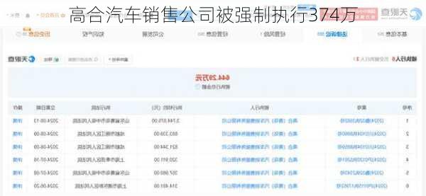 高合汽车销售公司被强制执行374万