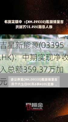 吉星新能源(03395.HK)：中期实现净收入总额359.37万加元