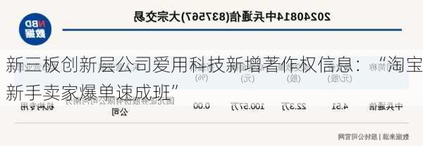 新三板创新层公司爱用科技新增著作权信息：“淘宝新手卖家爆单速成班”