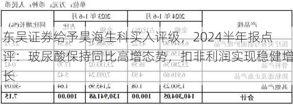 东吴证券给予昊海生科买入评级，2024半年报点评：玻尿酸保持同比高增态势，扣非利润实现稳健增长