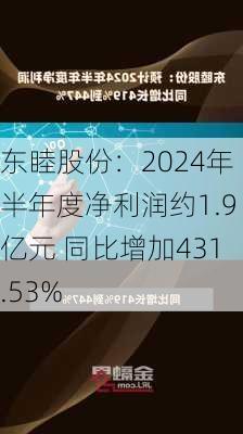 东睦股份：2024年半年度净利润约1.9亿元 同比增加431.53%