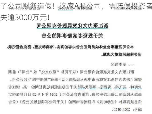 子公司财务造假！这家A股公司，需赔偿投资者损失逾3000万元！