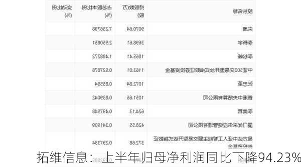 拓维信息：上半年归母净利润同比下降94.23%