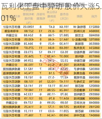 瓦利化工盘中异动 股价大涨5.01%