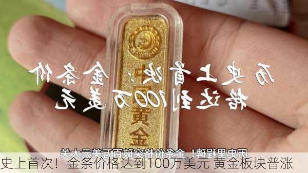 史上首次！金条价格达到100万美元 黄金板块普涨