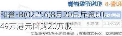 和誉-B(02256)8月20日斥资60.49万港元回购20万股