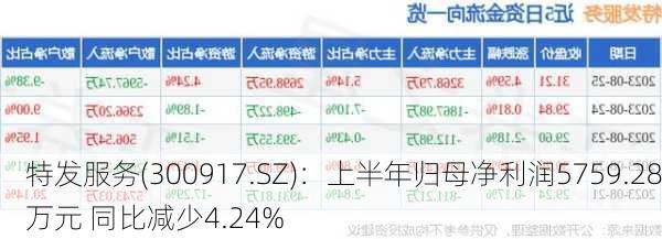 特发服务(300917.SZ)：上半年归母净利润5759.28万元 同比减少4.24%