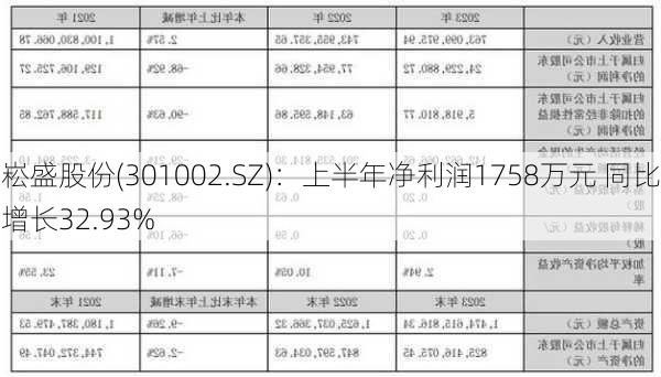 崧盛股份(301002.SZ)：上半年净利润1758万元 同比增长32.93%