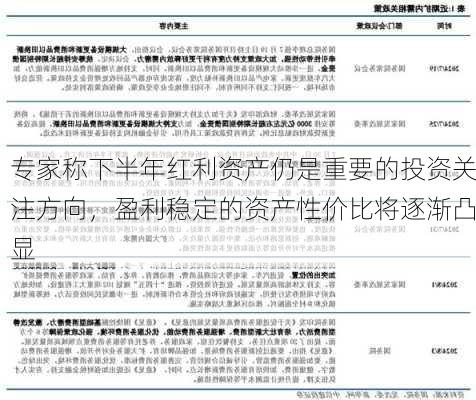 专家称下半年红利资产仍是重要的投资关注方向，盈利稳定的资产性价比将逐渐凸显