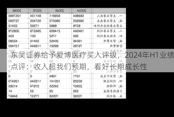 东吴证券给予爱博医疗买入评级，2024年H1业绩点评：收入超我们预期，看好长期成长性