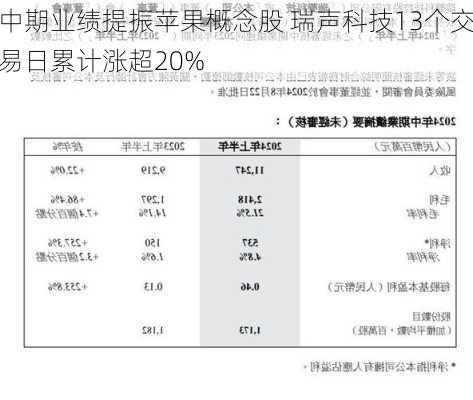 中期业绩提振苹果概念股 瑞声科技13个交易日累计涨超20%