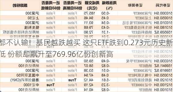 都不认输！基民越跌越买 这只ETF跌到0.273元历史新低 份额却飙升至769.96亿份创新高