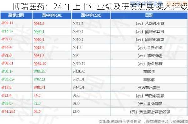 博瑞医药：24 年上半年业绩及研发进展 买入评级