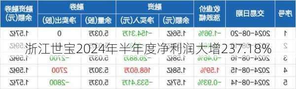 浙江世宝2024年半年度净利润大增237.18%