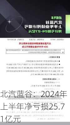 北汽蓝谷：2024年上半年净亏损25.71亿元