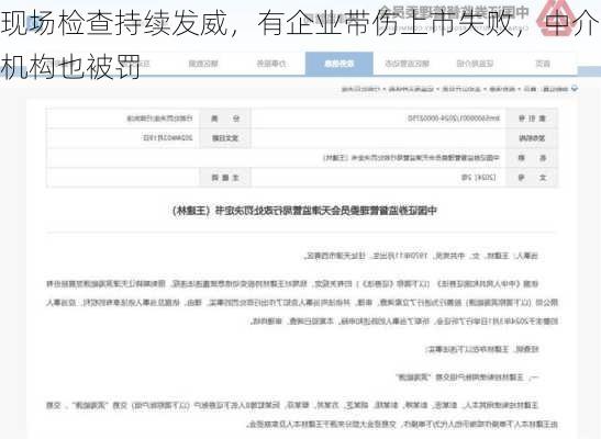 现场检查持续发威，有企业带伤上市失败，中介机构也被罚