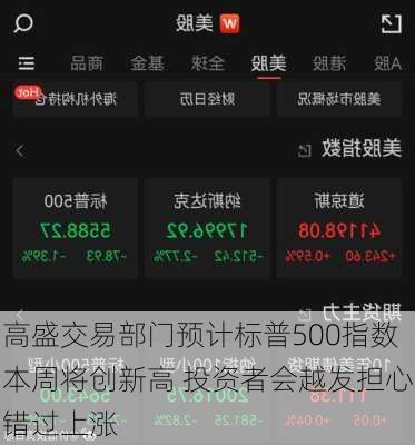 高盛交易部门预计标普500指数本周将创新高 投资者会越发担心错过上涨