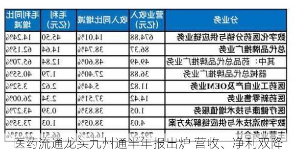 医药流通龙头九州通半年报出炉 营收、净利双降