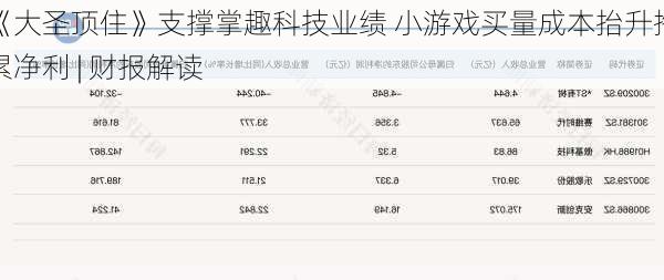 《大圣顶住》支撑掌趣科技业绩 小游戏买量成本抬升拖累净利 | 财报解读