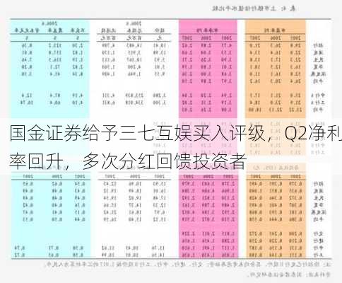 国金证券给予三七互娱买入评级，Q2净利率回升，多次分红回馈投资者