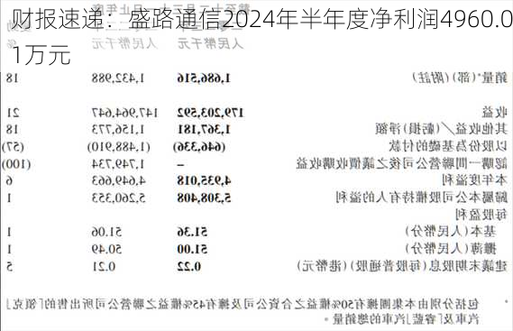 财报速递：盛路通信2024年半年度净利润4960.01万元