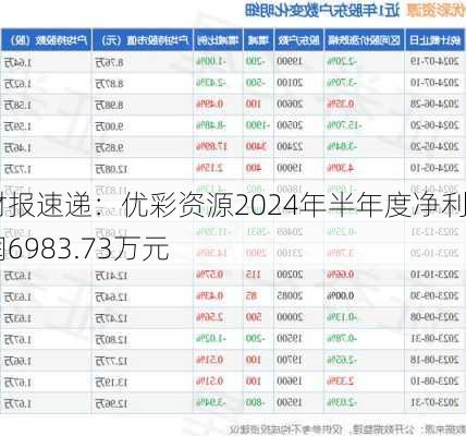 财报速递：优彩资源2024年半年度净利润6983.73万元