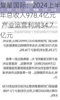 复星国际：2024上半年总收入978.4亿元 产业运营利润34.7亿元