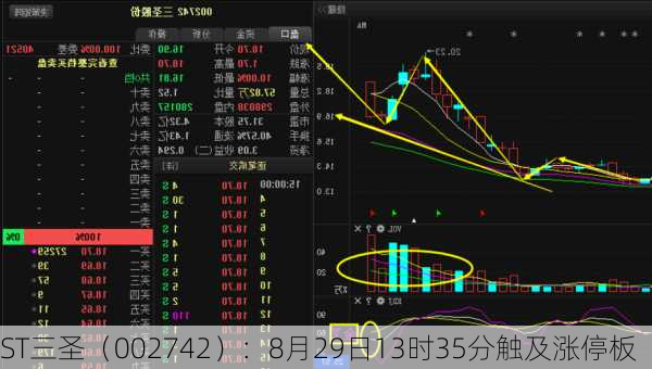 ST三圣（002742）：8月29日13时35分触及涨停板