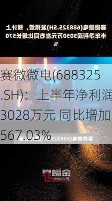 赛微微电(688325.SH)：上半年净利润3028万元 同比增加567.03%