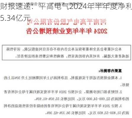 财报速递：平高电气2024年半年度净利润5.34亿元