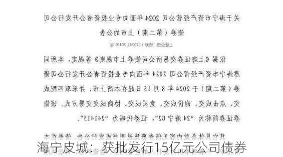 海宁皮城：获批发行15亿元公司债券