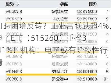 何时困境反转？工业富联跌超4%，电子ETF（515260）重挫3.41%！机构：电子或有阶段性行情