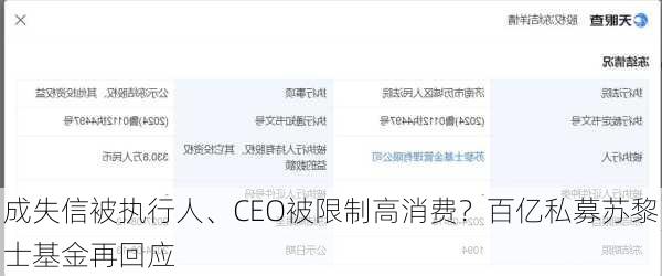 成失信被执行人、CEO被限制高消费？百亿私募苏黎士基金再回应