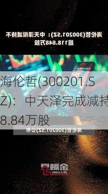 海伦哲(300201.SZ)：中天泽完成减持118.84万股