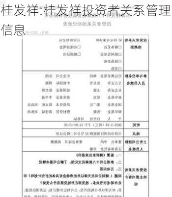 桂发祥:桂发祥投资者关系管理信息